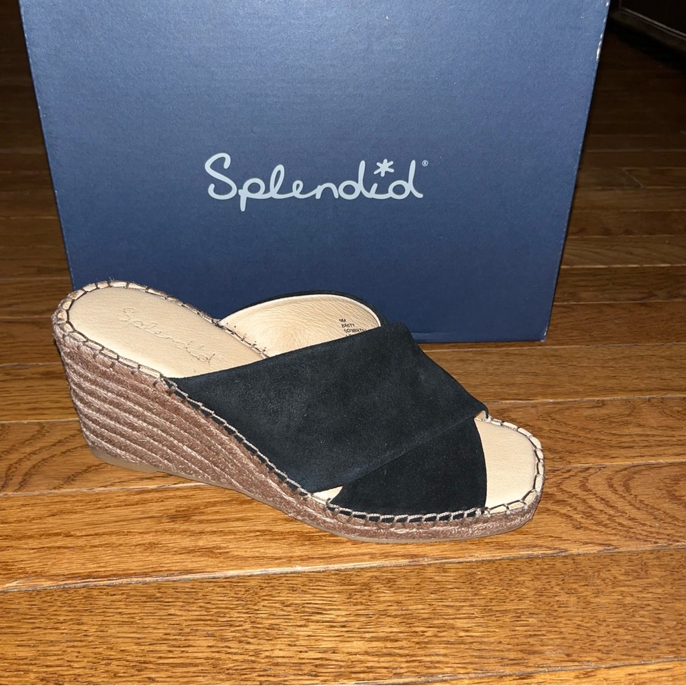 Splendid Britt Espadrilles Platform Wedge Slide Sandals Black & Tan Women’s 10